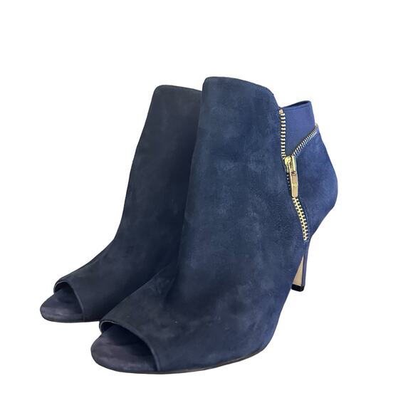 Marc Fisher Women's Blue Suede Serenity Peep Toe zip ankle wide width shoes 8W - Picture 5 of 13
